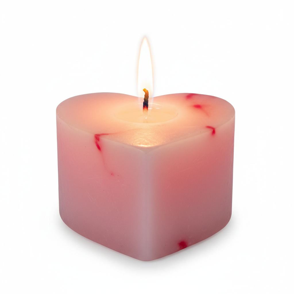 Hexagonal pink candle with a white background